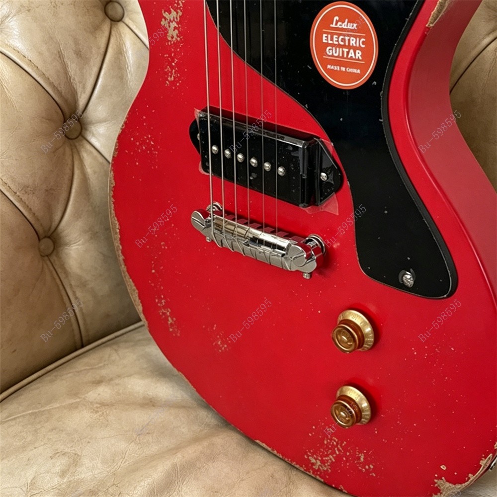 Solid Electric Guitar P-90 Pickup Stainless Rounded Fret Edge Adge Red No Logo