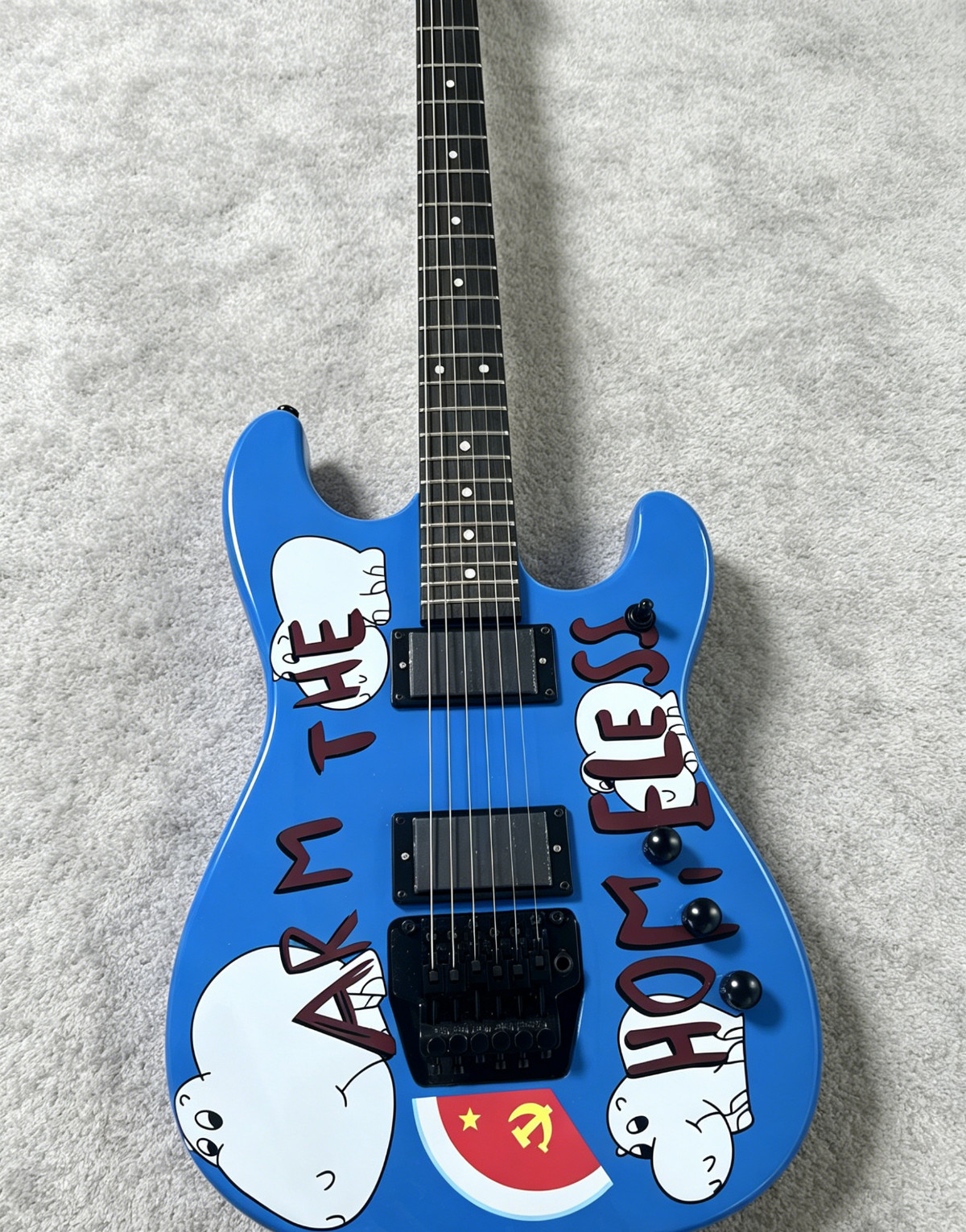 NEW Blue Graphic “Arm The Homeless” Style Electric Guitar HH Pickups Ship US