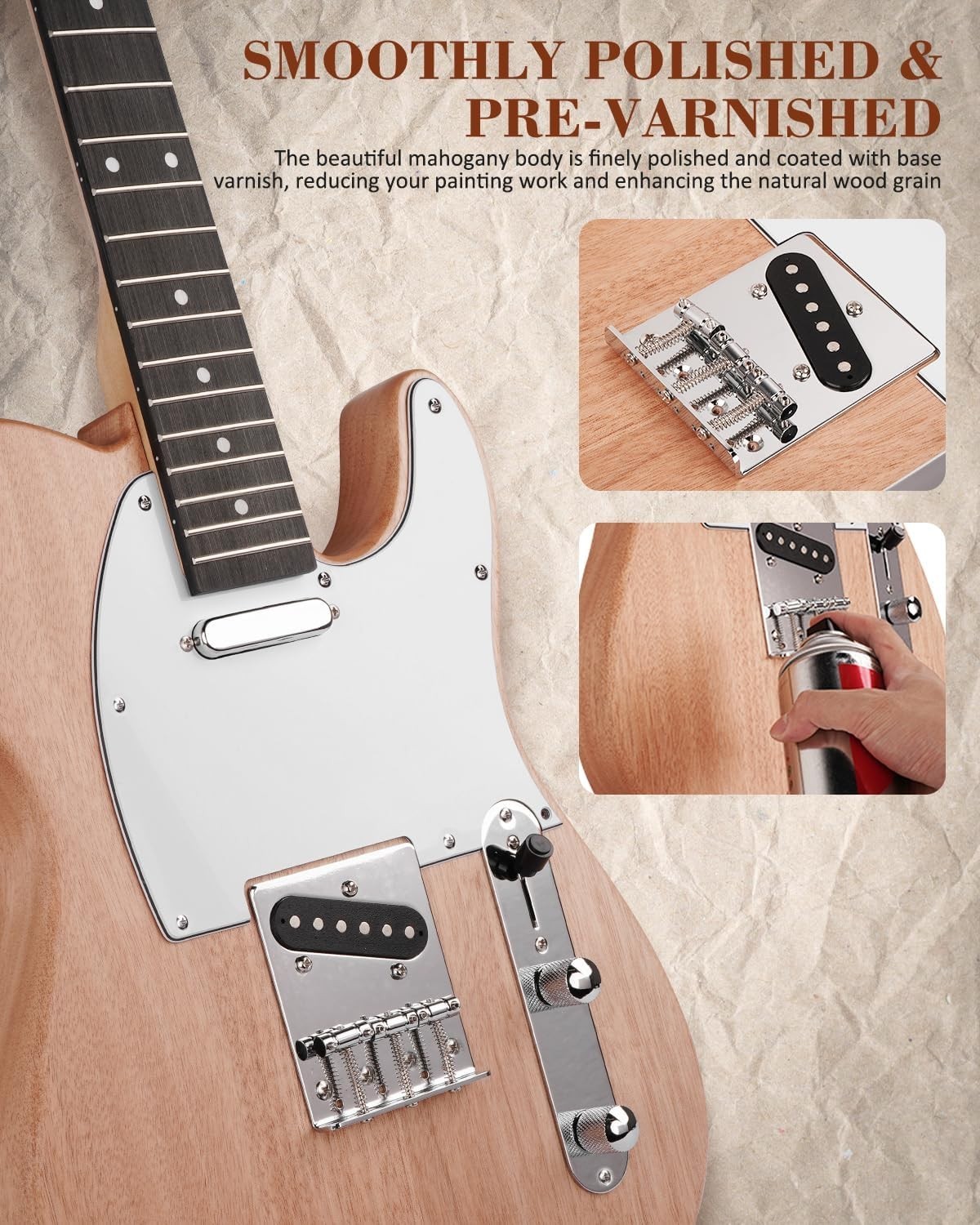 DIY Electric Guitar Kit, TL Style Mahogany Body & Maple Neck Guitar with SS P…