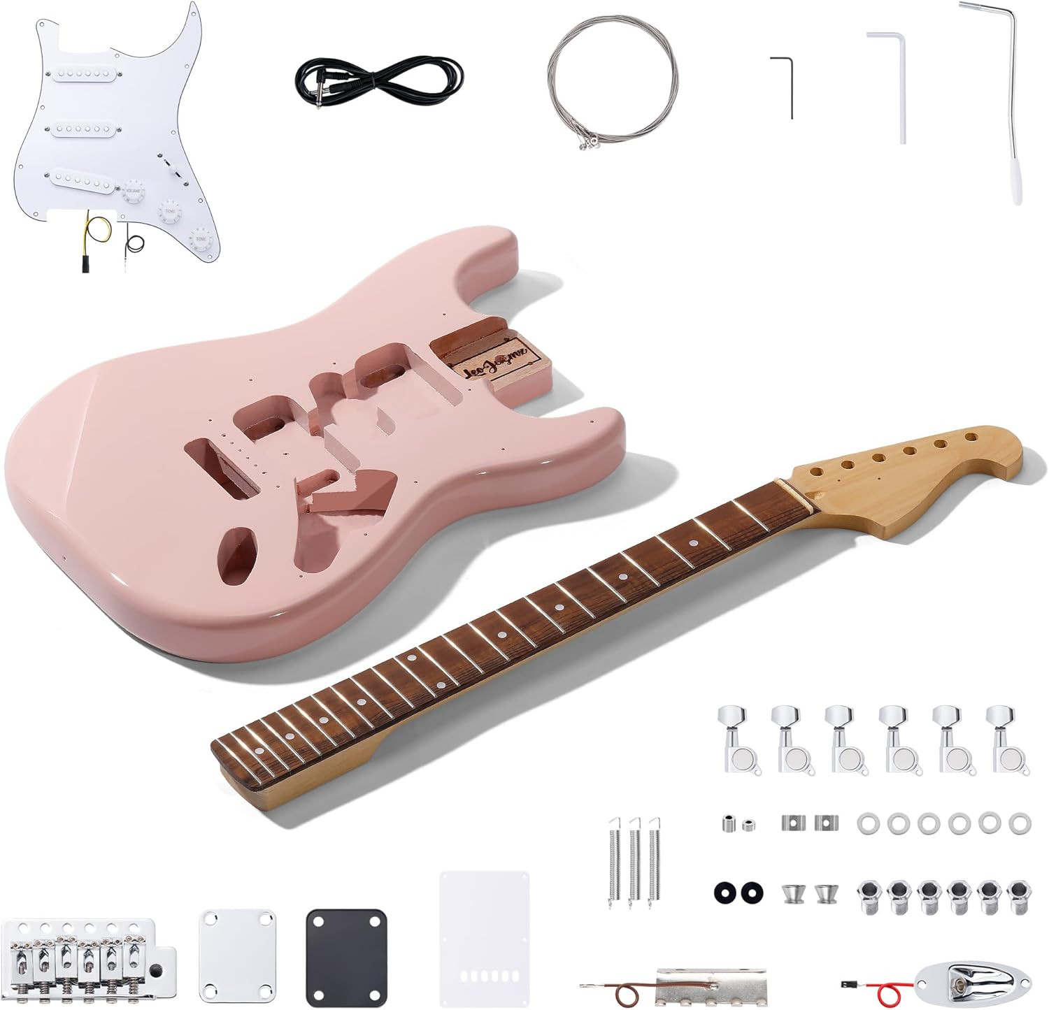 Leo Jaymz DIY ST Guitar Kit Light Pink Mahogany Body Maple Neck Full Set