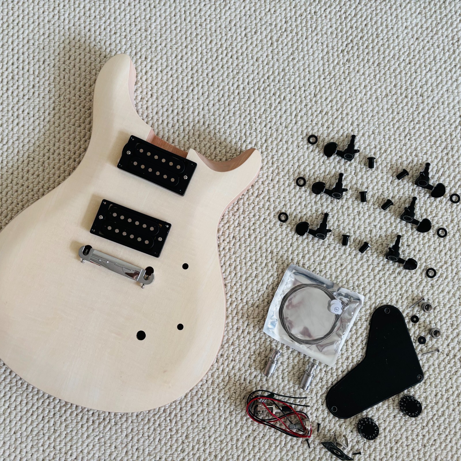 DIY Electric Guitar Unfinished Kit Flame Maple Top Wraparound 6 String BK Part