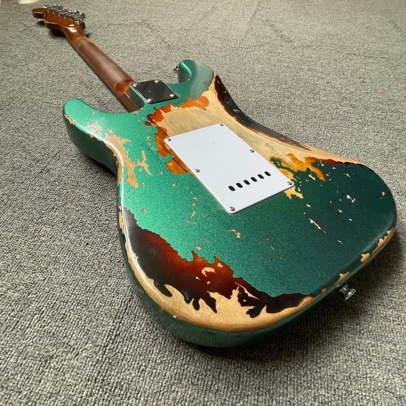S-T electric guitar aged green bone nut Rounded fret Edge stainless Fret no logo