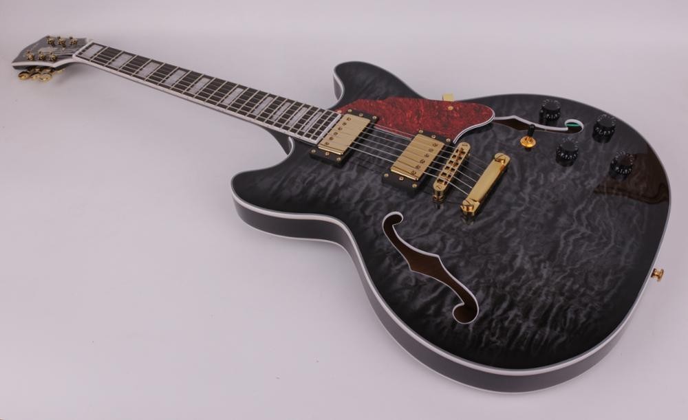 Electric Jazz Guitar Black Rosewood Fingerboard Semi Hollow Qulited Maple Top