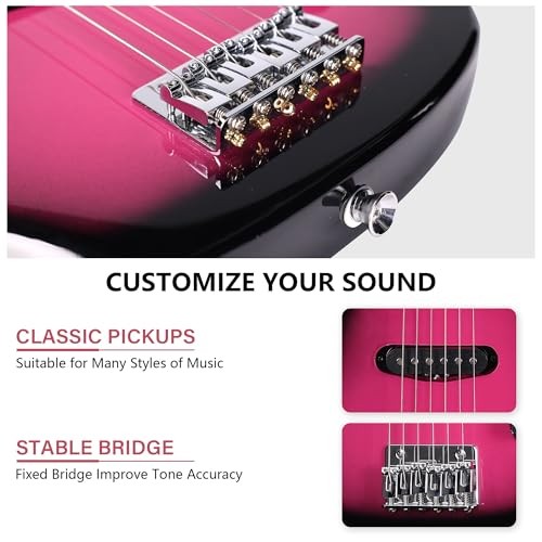 EGM100 30 Inches Real Kids Electric Guitar with Beginner Kit, Right Roseburst
