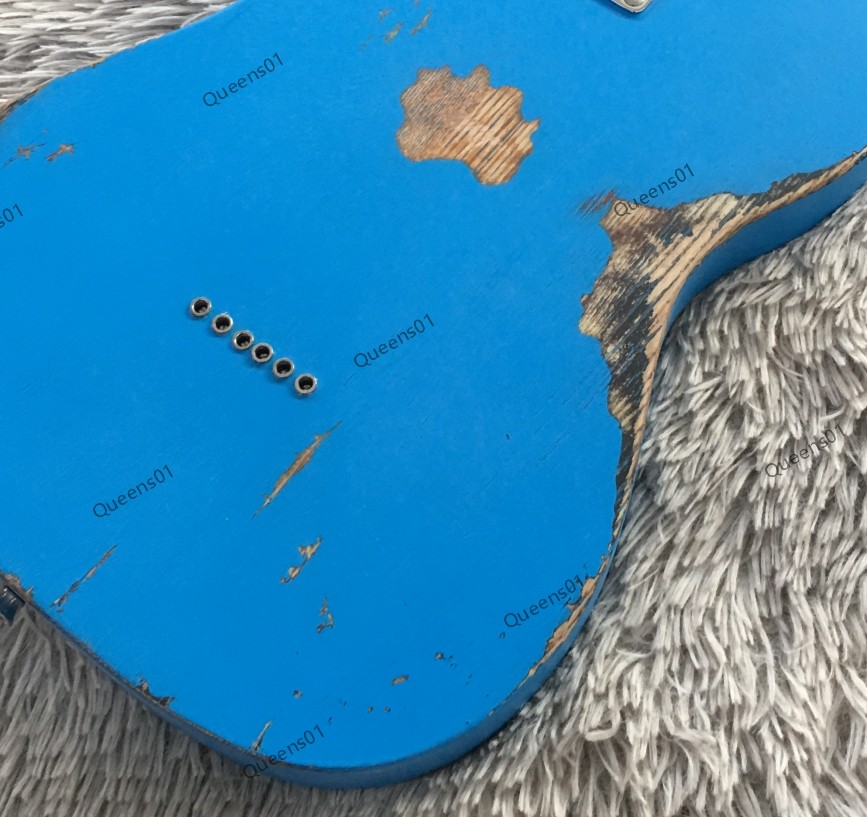 Vintage Aged Electric Guitar Ash Body Chrome Hardware 6 Strings Sky Blue
