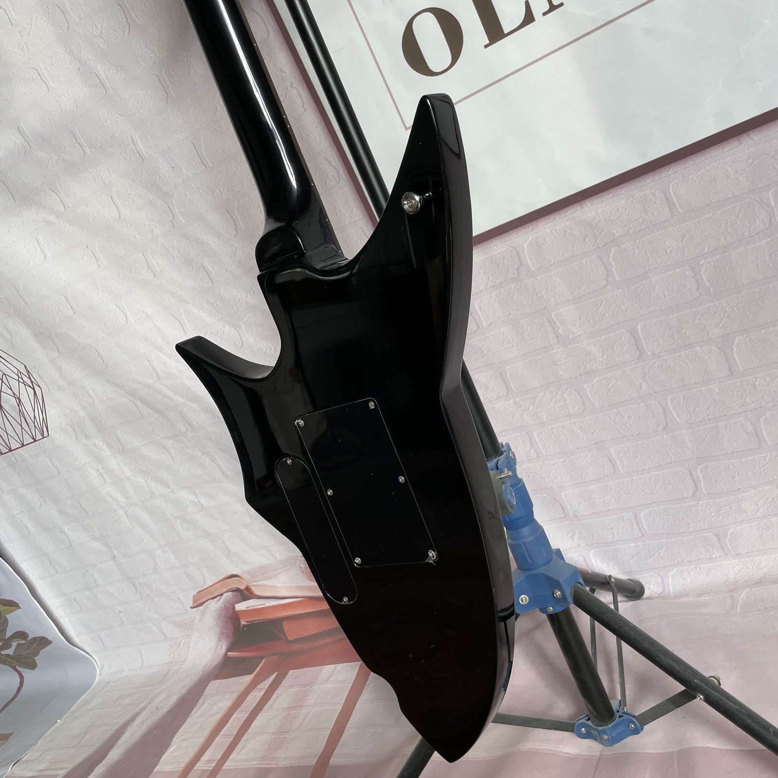 Electric Guitar H-H Pickups Black Finish Solid 6-String Chrome HW Shark Shape