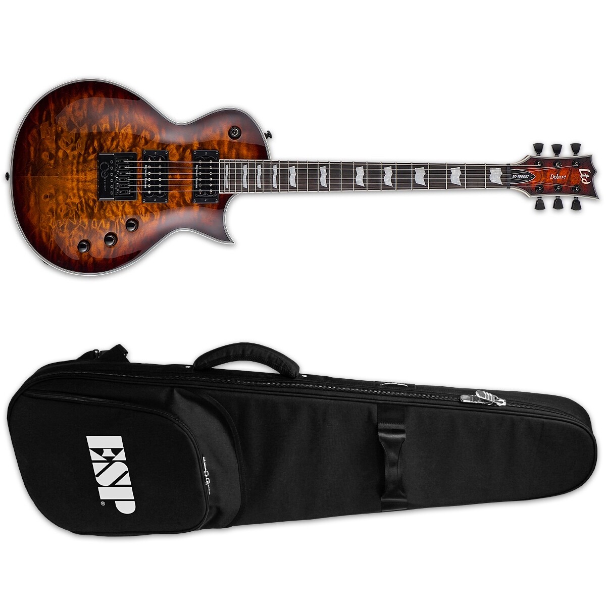 ESP LTD EC-1000 Evertune ET QM Dark Brown Sunburst DBSB Guitar + ESP TKL Gig Bag