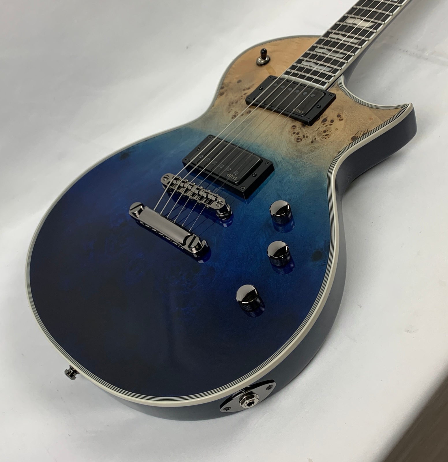 ESP E-II Eclipse Blue Natural Fade Burled Maple Electric Guitar + Case B-Stock