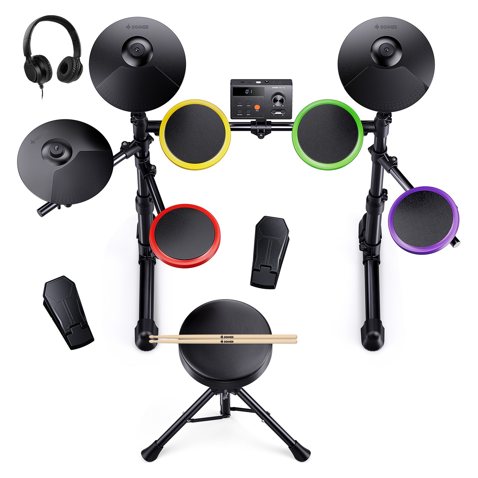 Donner DED 70SE 15 Kits Electronic Drum Set Type-C Charging Port MIDI
