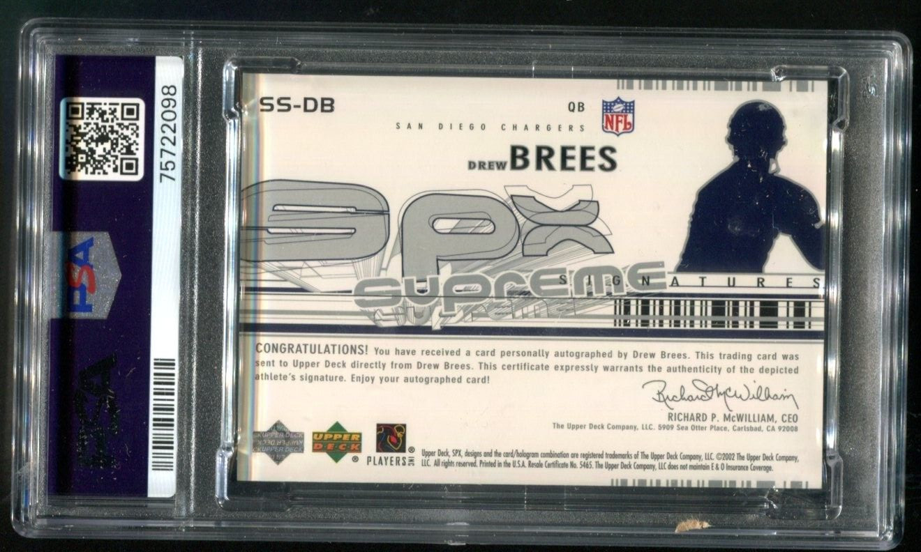 2002 UD SPX Drew Brees Supreme Signatures AUTO PSA 10 GEM MINT 💎