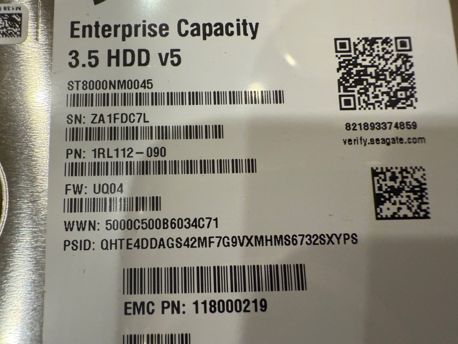 ST8000NM0045 Seagate Enterprise 8TB 7200 4K SATA 6Gb/s 3.5″ HARD DRIVE