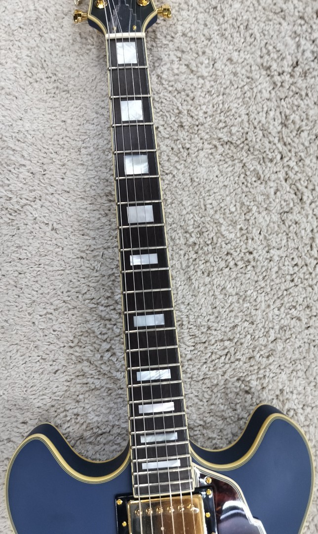 D’Angelico Deluxe DC Semi-Hollow Limited Guitar, Matte Powder Blue, DADDCMPBGTCB