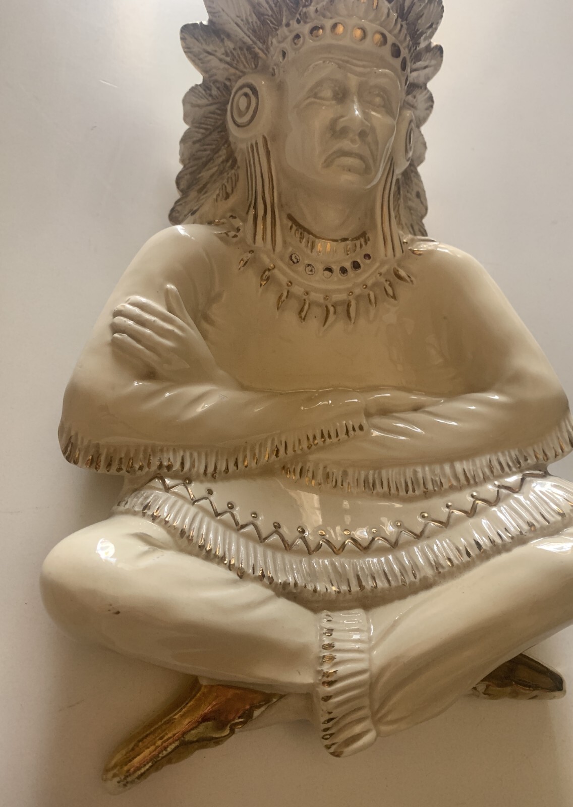 VINTAGE 11″ LARGE FIGURE CERAMIC COIN TRAY AMERICA INDIAN NATIVE MADE IN ITALY
