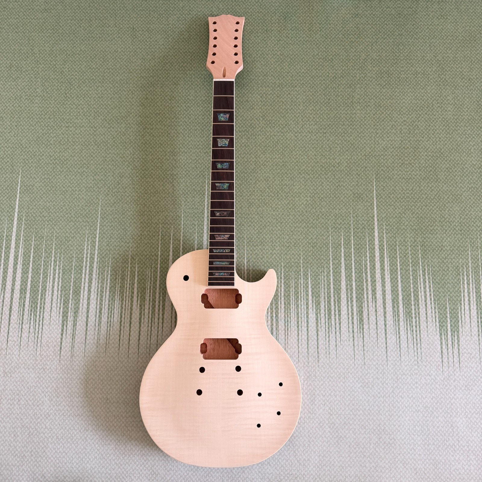 Unfinished 12 string L P DIY Electric Guitar Kit Flame Maple Top CR part bolt-on