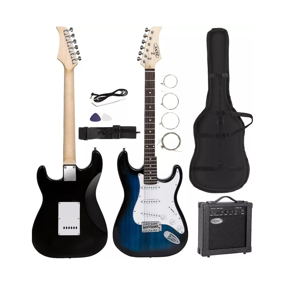 Blue Full Size Electric Guitar with Amp, Case and Accessories Pack Beginner NEW