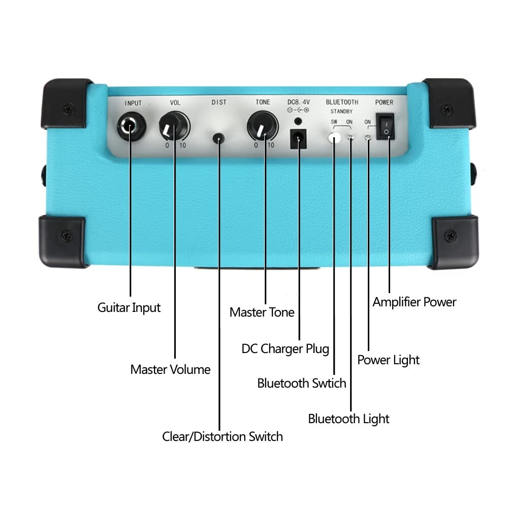 Blue Full Size 4 Four String Electric Bass with amplifier,bag,strap,string