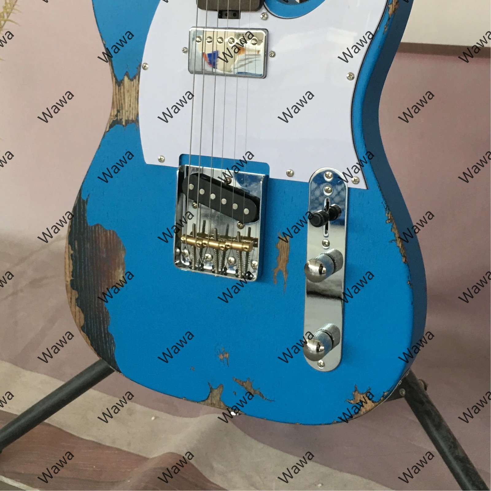 Bright Blue Vintage Electric Guitar H-S Pickups Chrome Hardware Stainless Frets
