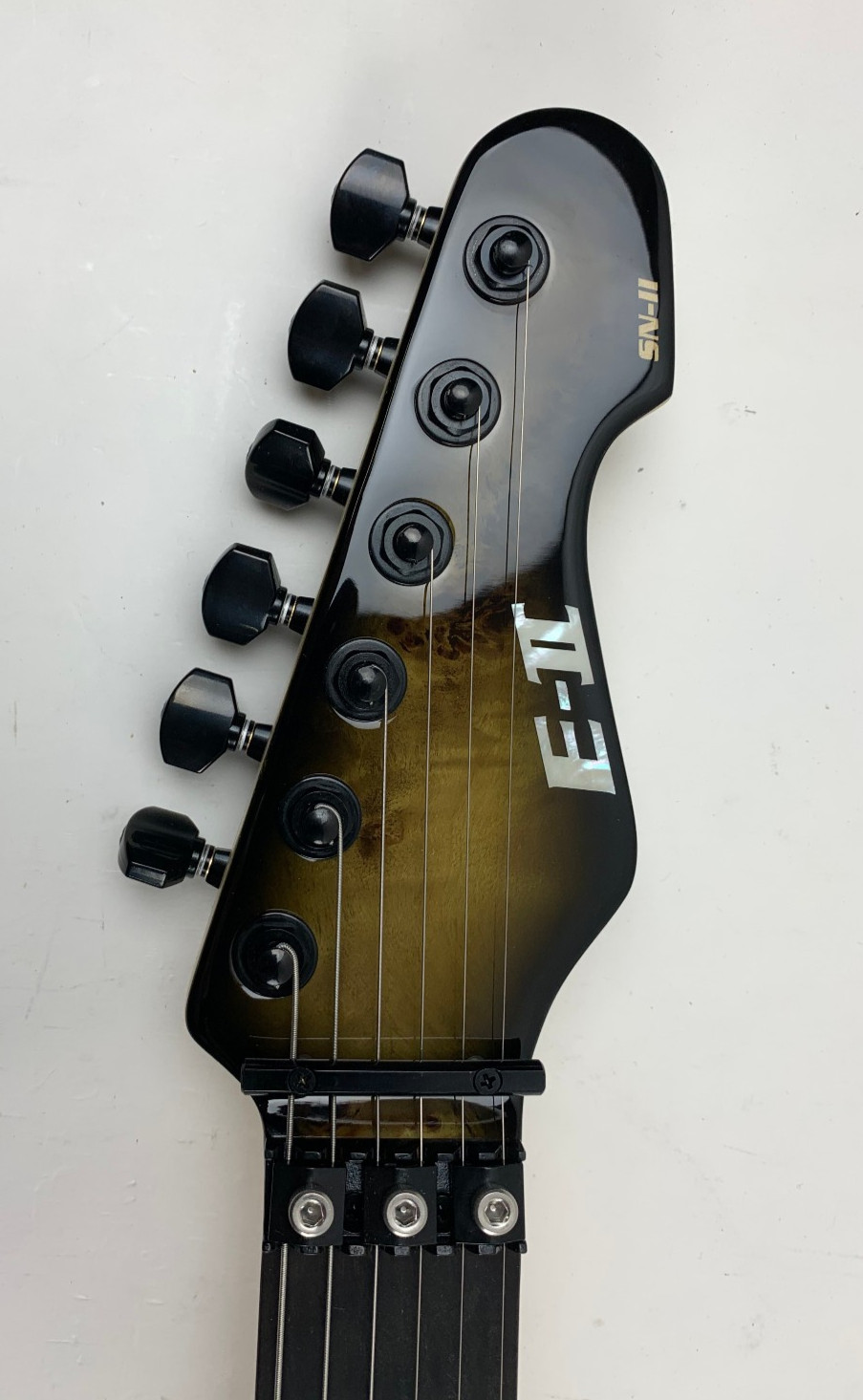 ESP E-II SN-II Nebula Black Burst Burled Maple Electric Guitar + Case B-Stock
