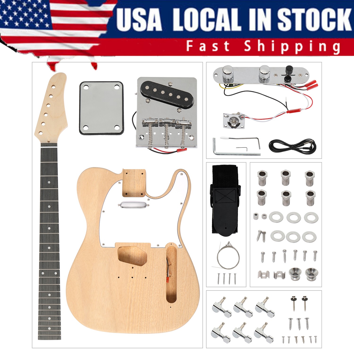 DIY TL Style Electric Guitar Kits with Body, Maple Neck and Accessories