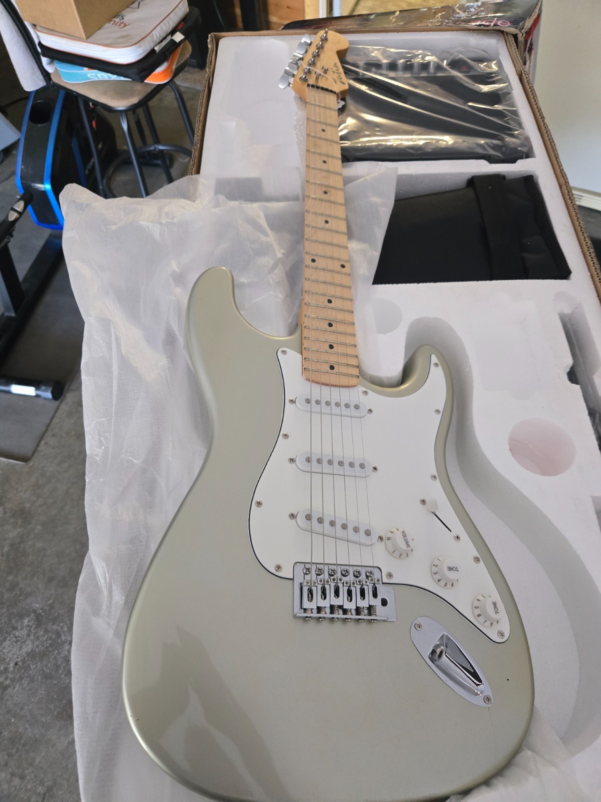 electric guitar, Justin, strap, amplifier, case, strings, picks, new in box