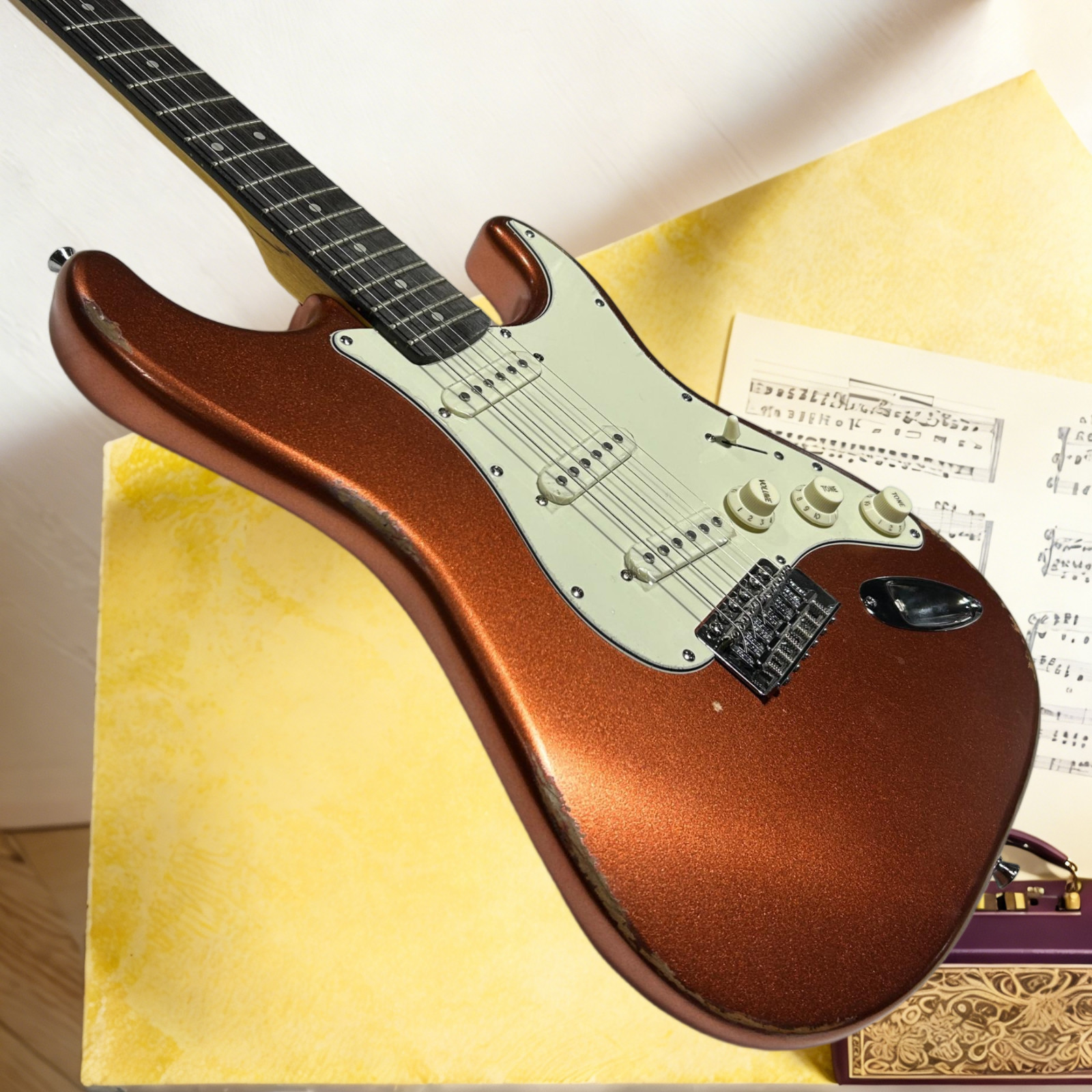 Aged ST Electric Guitar Metallic Orange Color Alder Body Rosewood Fretboard