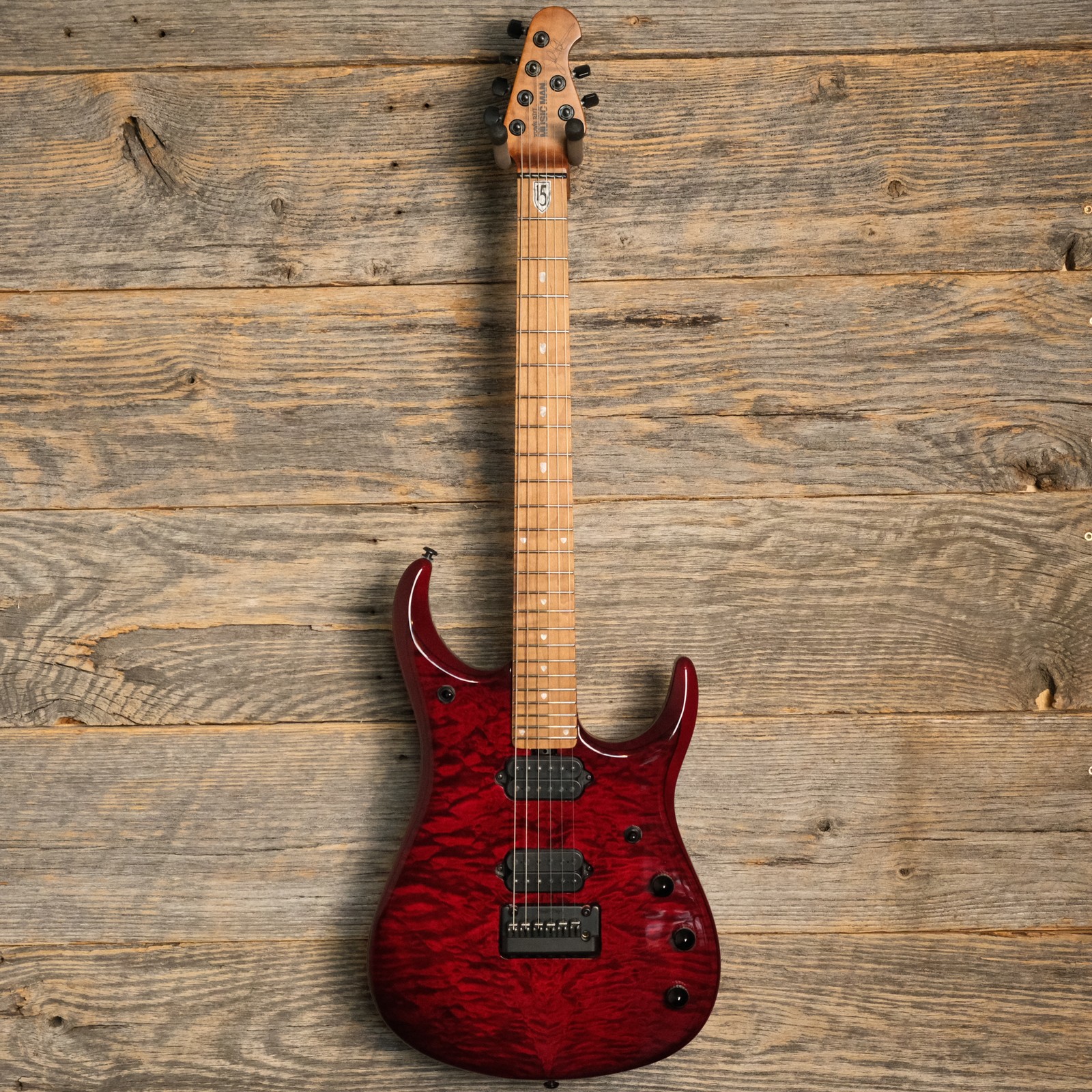 Ernie Ball Music Man JP15 Electric Guitar – Red Tide Quilt