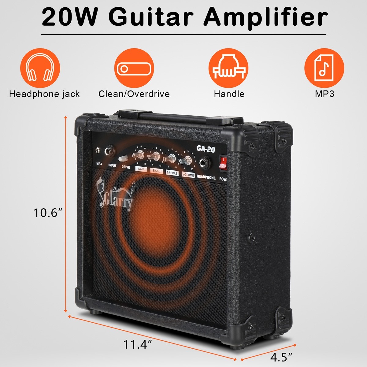 Glarry Full-Size Electric Guitar Starter Package with 20-Watt Amp and Accessorie