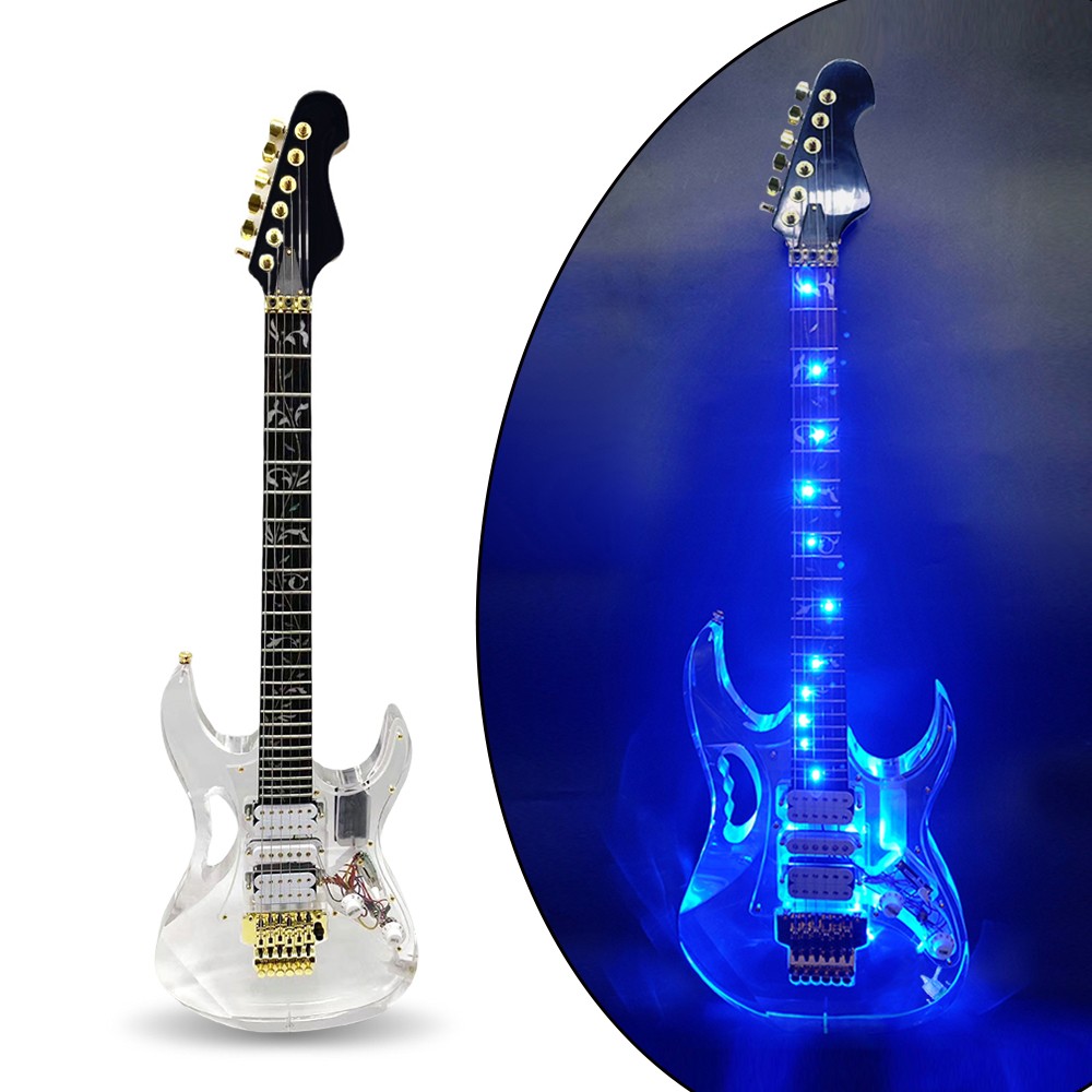 LED Light Electric Guitar Maple Acrylic Body Crystal Guitar Blue Sweet Sound