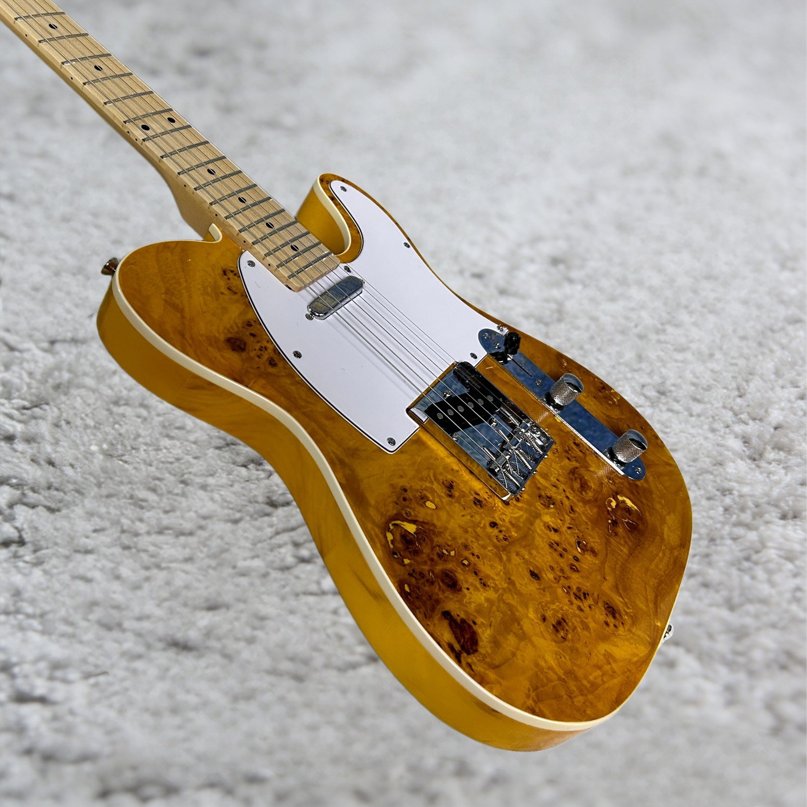 Tele Electric Guitar Transparent Yellow Color Maple Fretboard Burl Maple Top