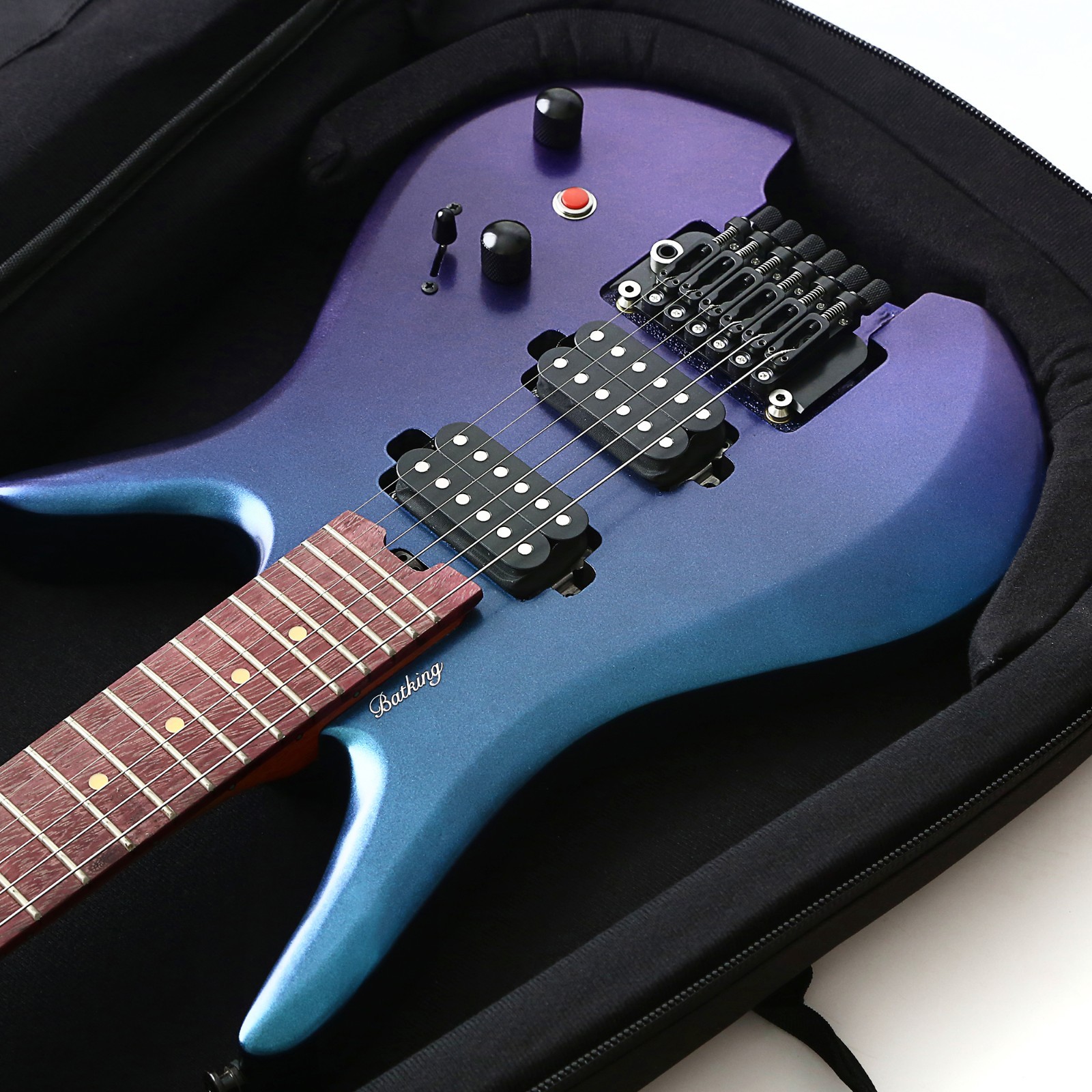 Batking Electric Travel Headless Guitar 6 String Double Locking Tremolo W/Gigbag