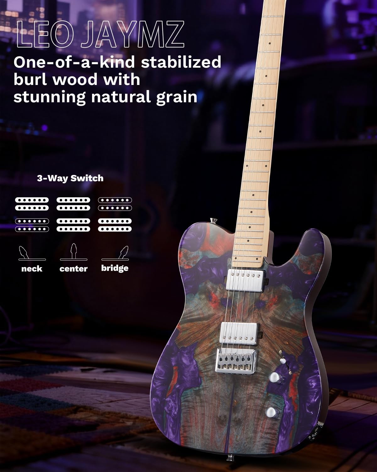 Electric Guitar, 24-Fret Maple Neck with Matte Finish, Glossy Top/Back, Dual …