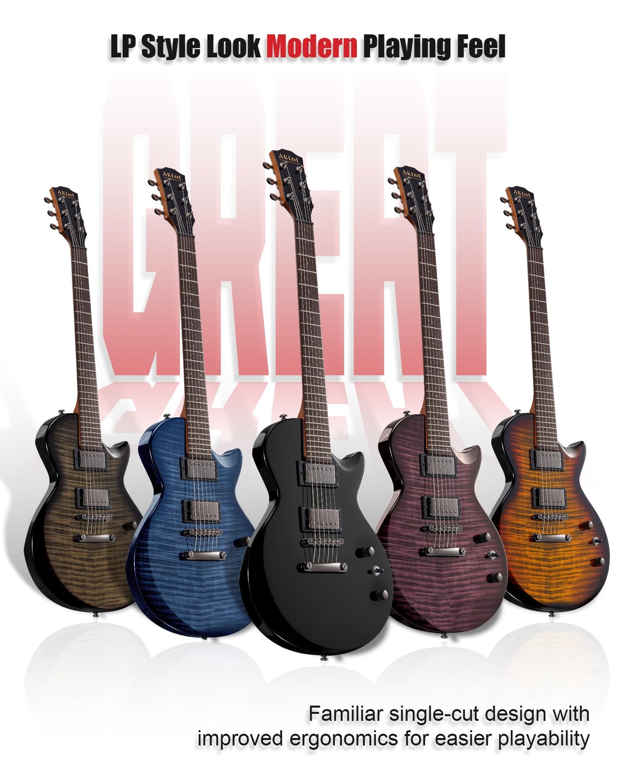 AKLOT 24-Fret Electric Guitar Kit, 40 inch Single Cut (LP Style), Modern Playabi