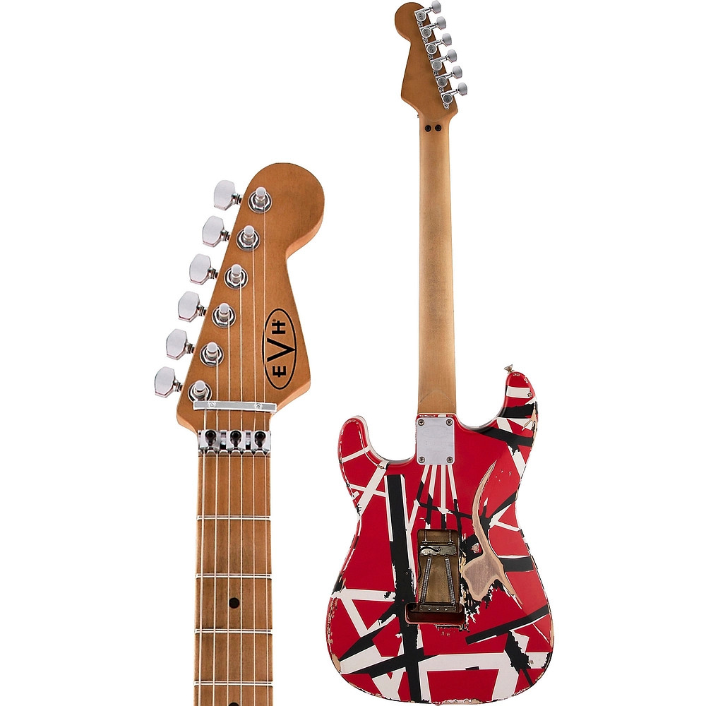 EVH Striped Series Frankie Guitar Red with Black and White Stripes Relic