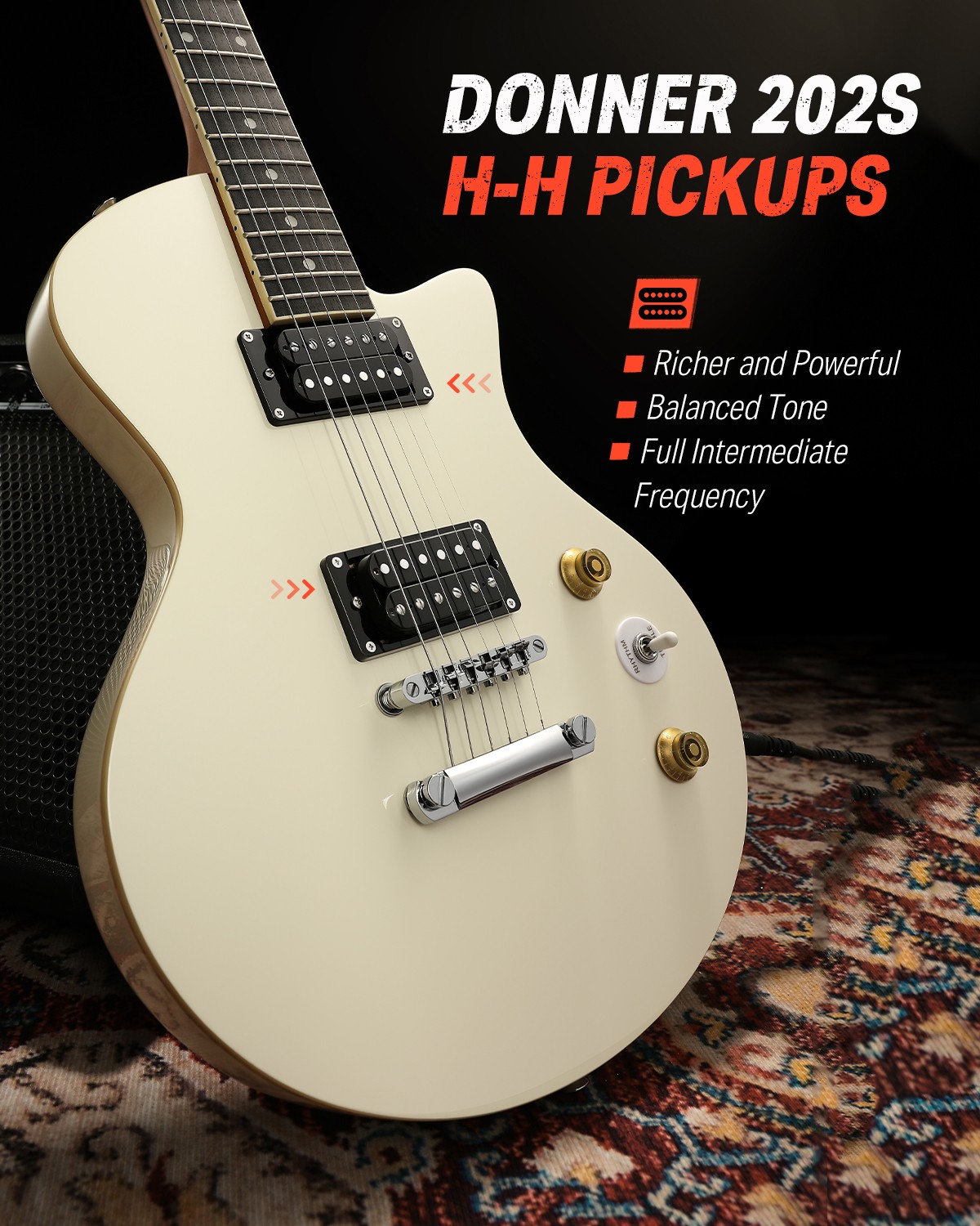 Donner DSC-128 Electric Guitar,39″ Solid Body Full Size + Bag Strap Cable White
