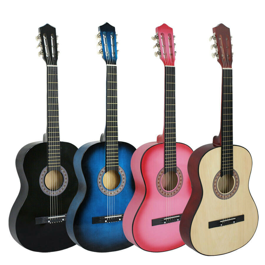 30″ 38″ 39″ Beginners Acoustic Guitar With Guitar Case Strap Pick Wooden