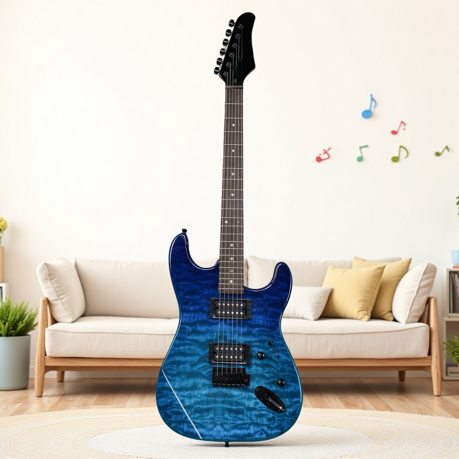 39″ Beginner S-Style Electric Guitar Set – Tremolo Full Size HH Pickups Blue