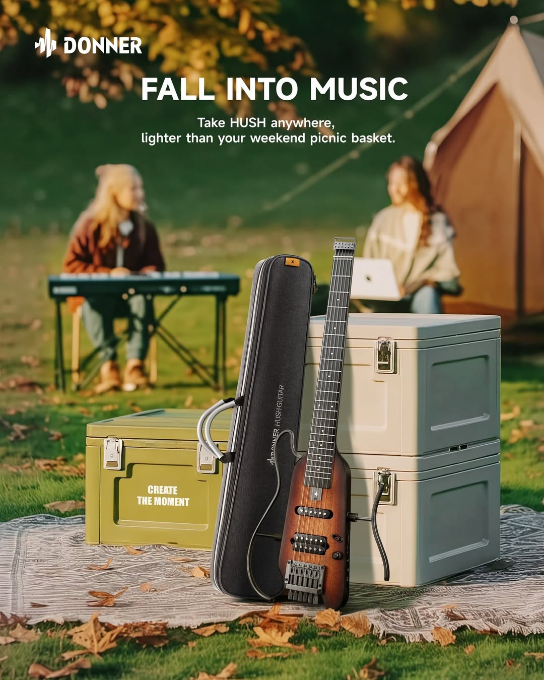 Donner HUSH™ X Headless Electric Guitar Bundle With All Accessories | Sunburst
