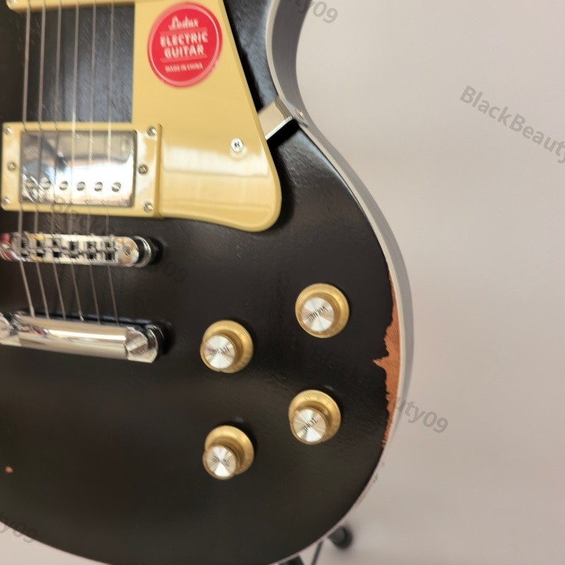 Aged Distressed Black Finish Electric Guitar Stainless Rounded Fret Bone Nut