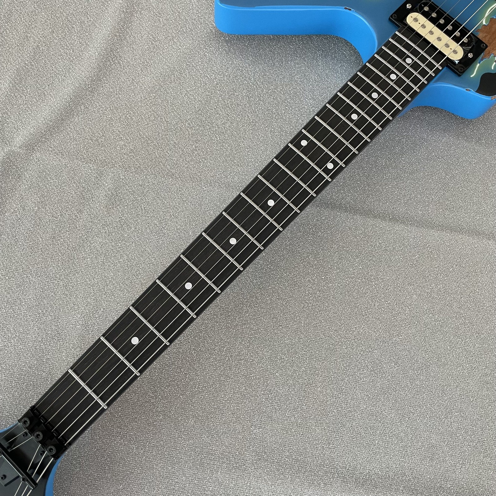 Aged Electric Guitar Tremolo H-H Pickups Blue Finish Black HW Lightning Pattern
