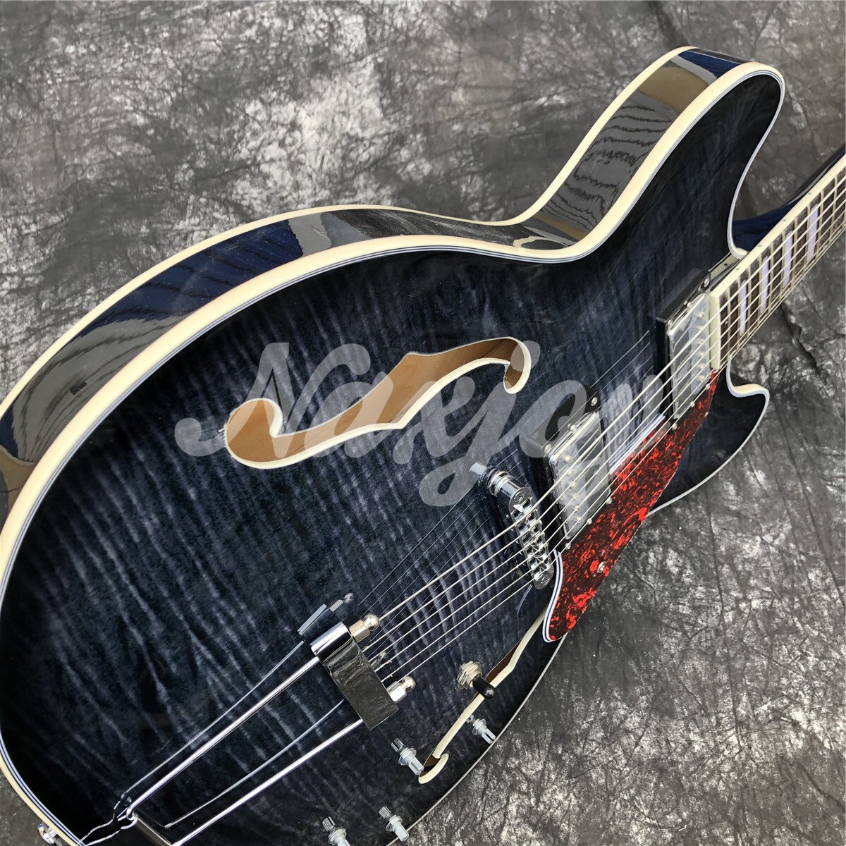 Grote Black Flame Maple Jazz Electric Guitar Semi Hollow F holes Archtop Guitar