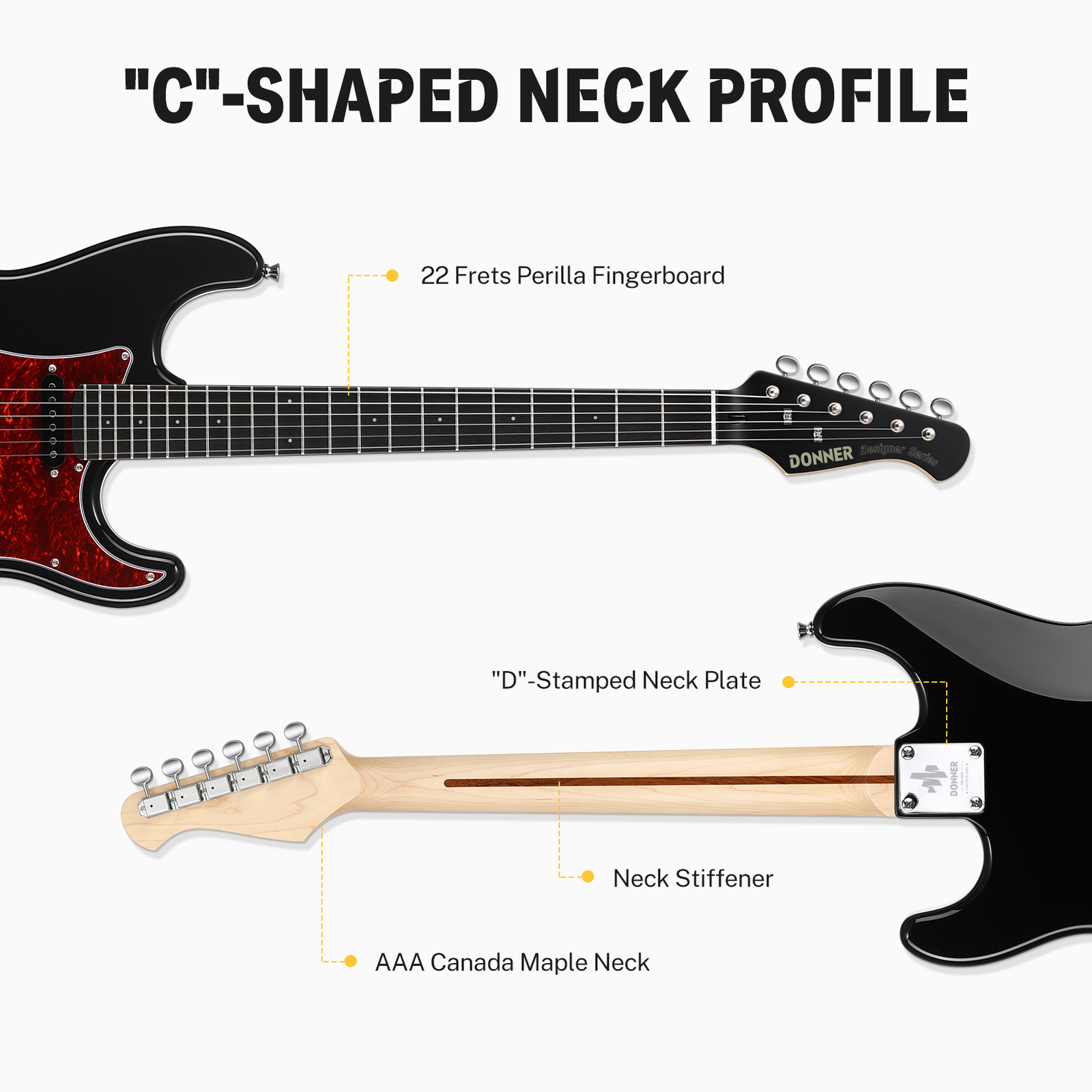 Donner DST-200 Electric Guitar HSS Coil Spilt Tremolo Solid Body Black Knight