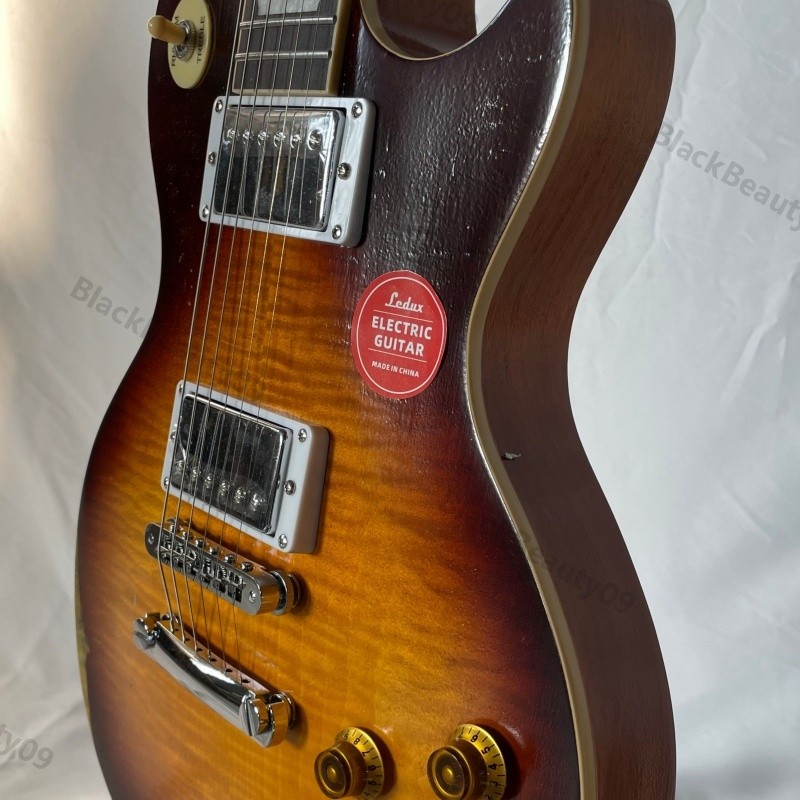 Sunburst Electric Guitar Flamed Maple Top Bone Nut Stainless Rounded Fret Edge
