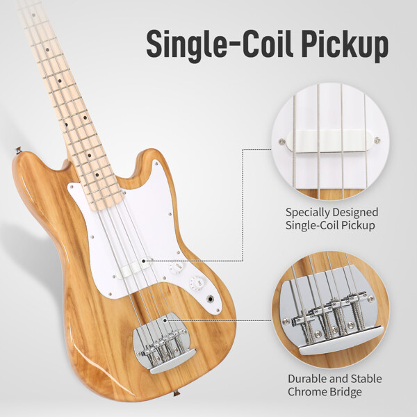 Glarry 4-string 30-inch short scale thin body GB electric bass guitar Burlywood