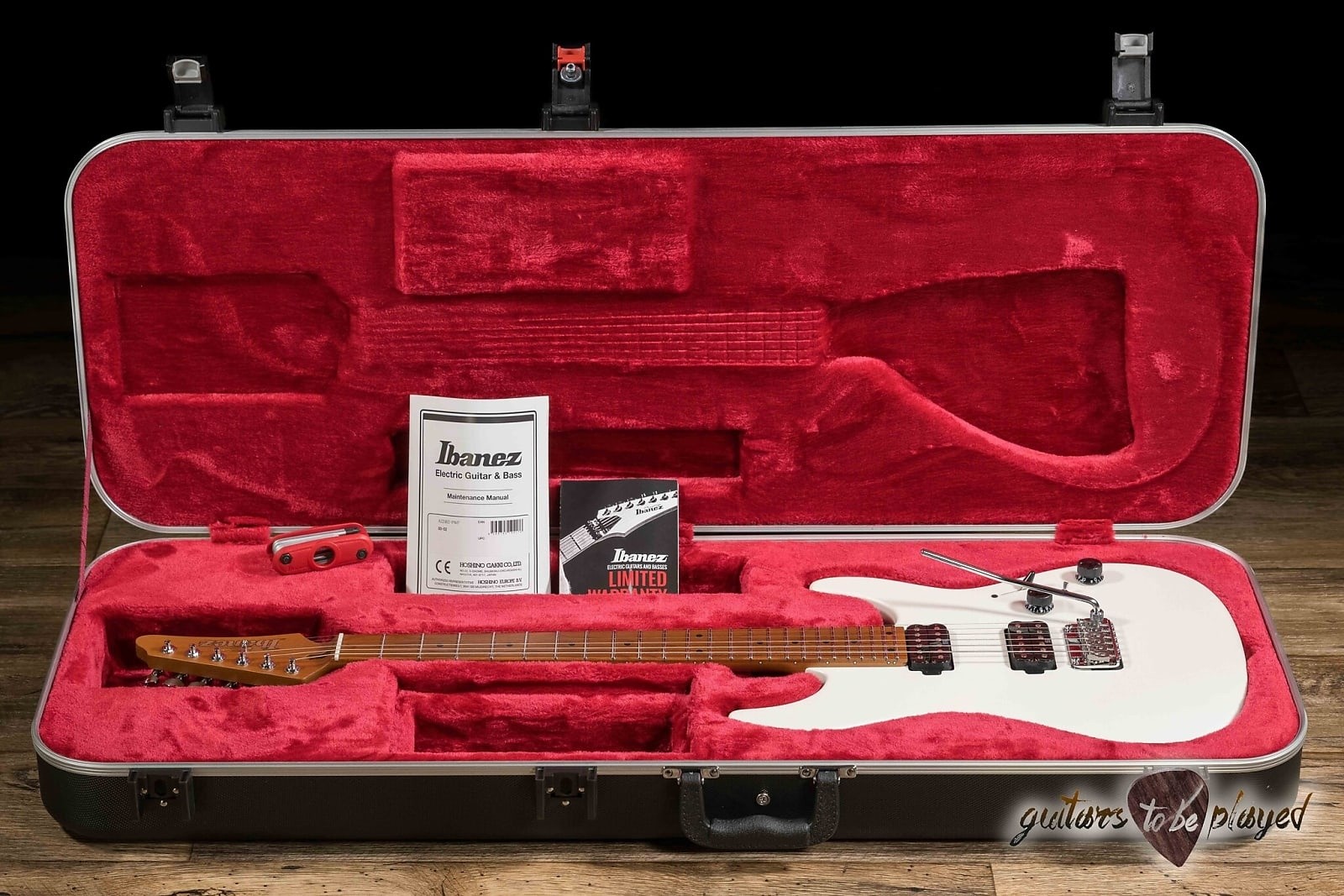 Ibanez AZ2402 Prestige HH Roasted Maple Neck Guitar w/ Case – Pearl White Flat