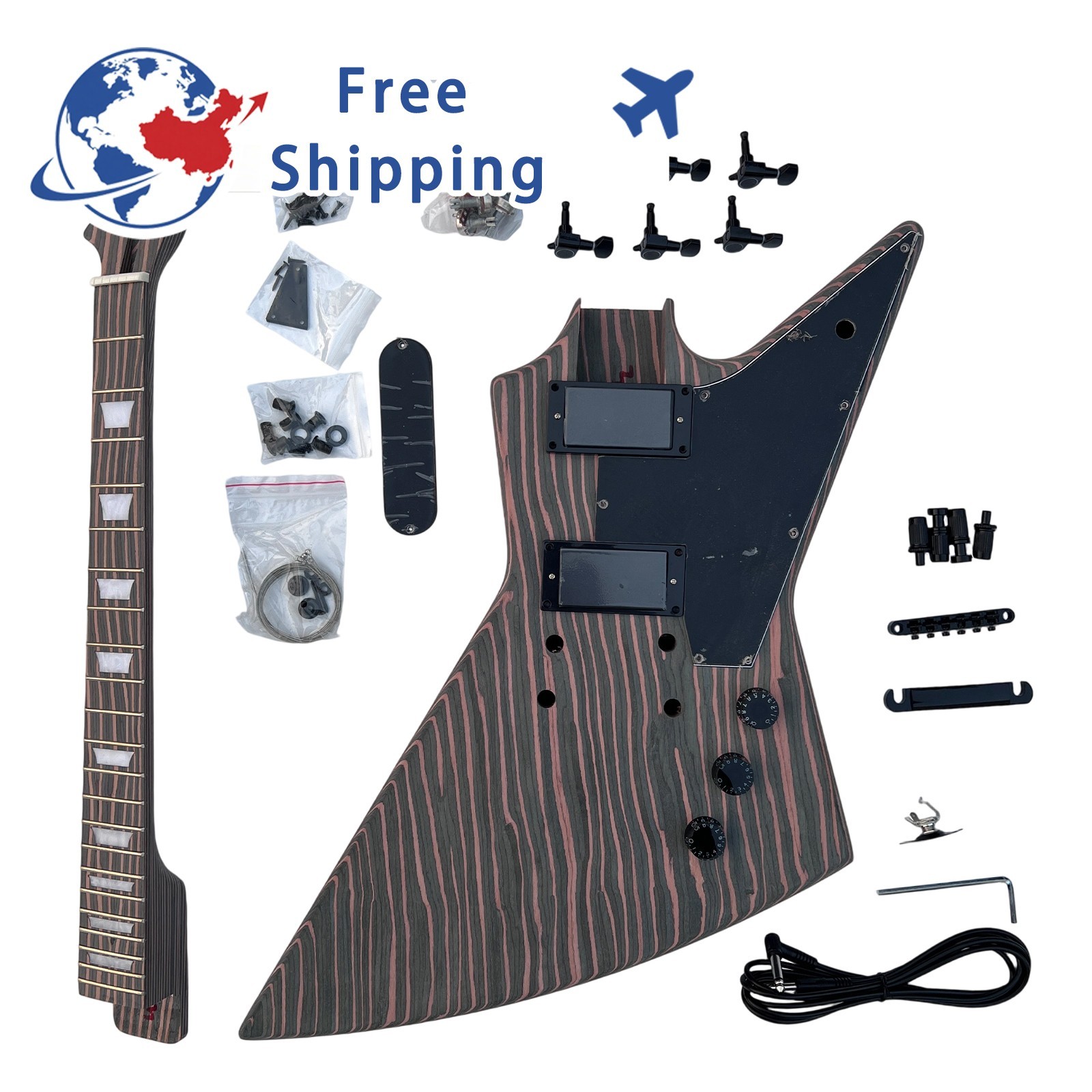 Unfinished Zebrawood Bone Nuts DIY Electric Guitar Kits Set Neck Free Shipping