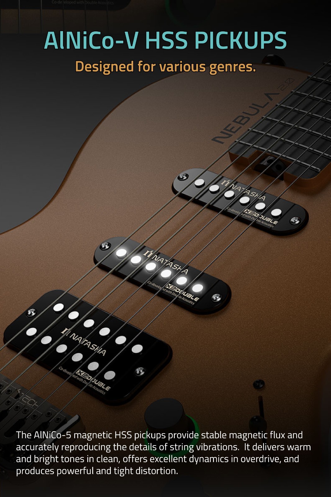 Natasha Nebula 2.0 Carbon Fiber Electric Guitar 15W HSS Pickups Looper SFX App