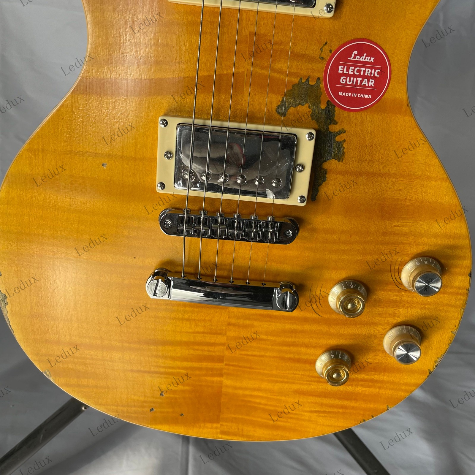 Flame Maple Top Aged LP Electric Guitar Mahogany Body&Neck Chrome Part Bone Nut