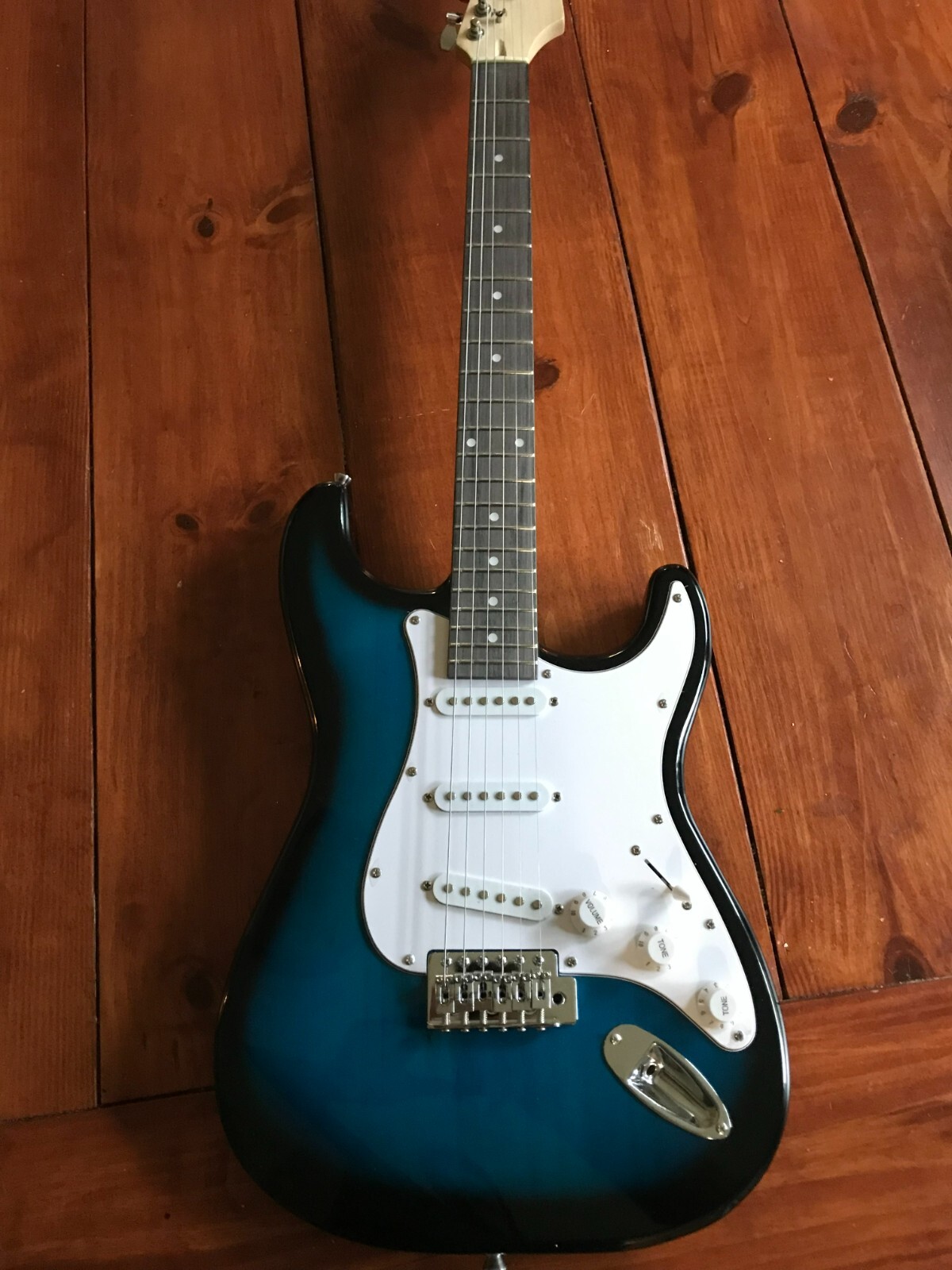 Full-Size 39″ Transparent Blue Solid Body Electric Guitar with Gig Bag & More!