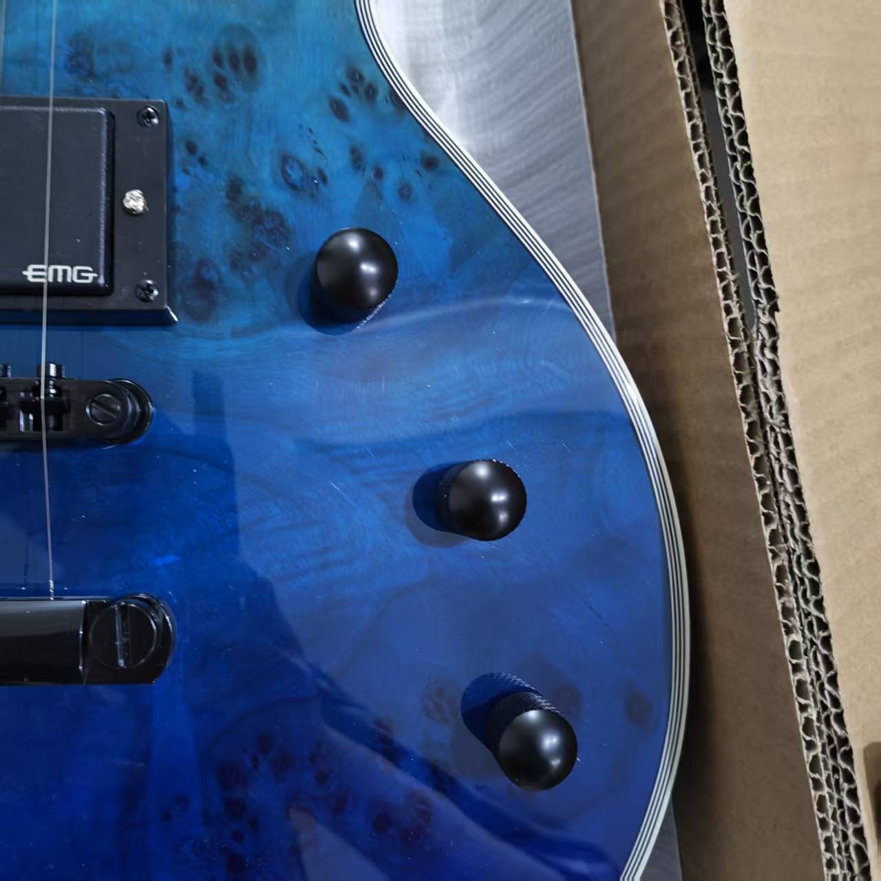 E-II Eclipse Burl Maple Blue Natural Fade Electric Guitar Active HH Pickups