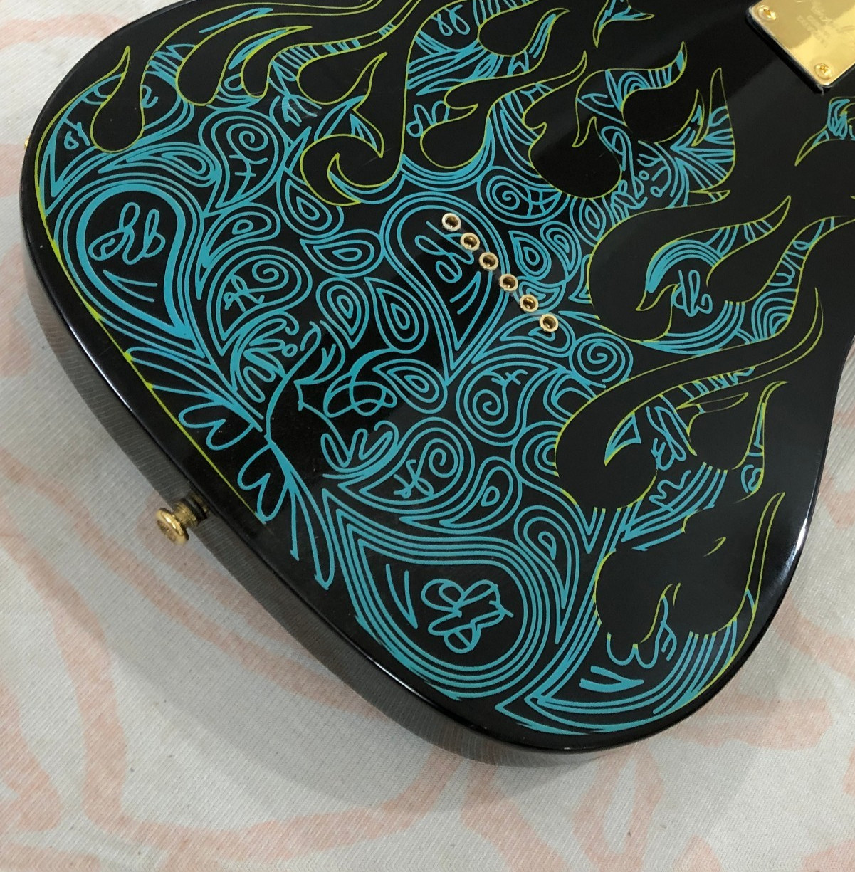 Premium Exotic Cyan Flame Artwork Electric Guitar Deluxe Gold Plated FAST SHIP